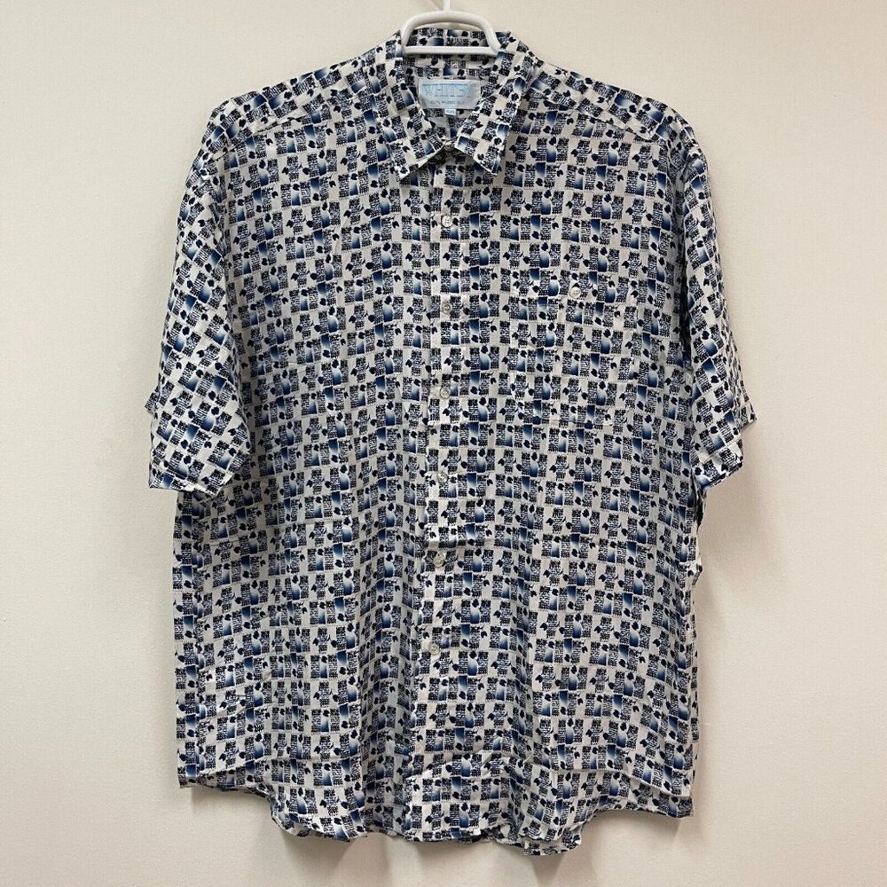 Whitby Mens Printed Washed Silk Hawaiian Shirt XXL Black Short Sleeve Button New